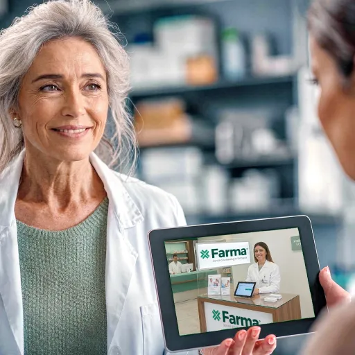 Farmacista presenta a una cliente il servizio di consulenza XFarma su tablet